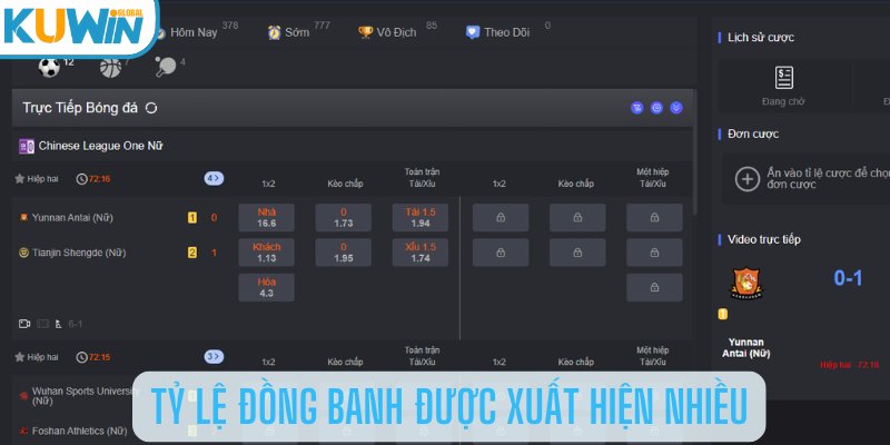 Tỷ lệ đồng banh được xuất hiện nhiều